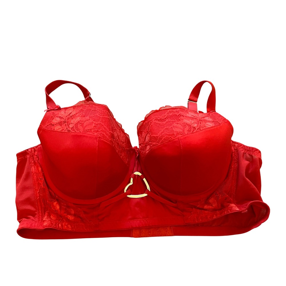 Cacique Red Lightly Lined Balconette Bra Lace Heart Detail 46C 118641